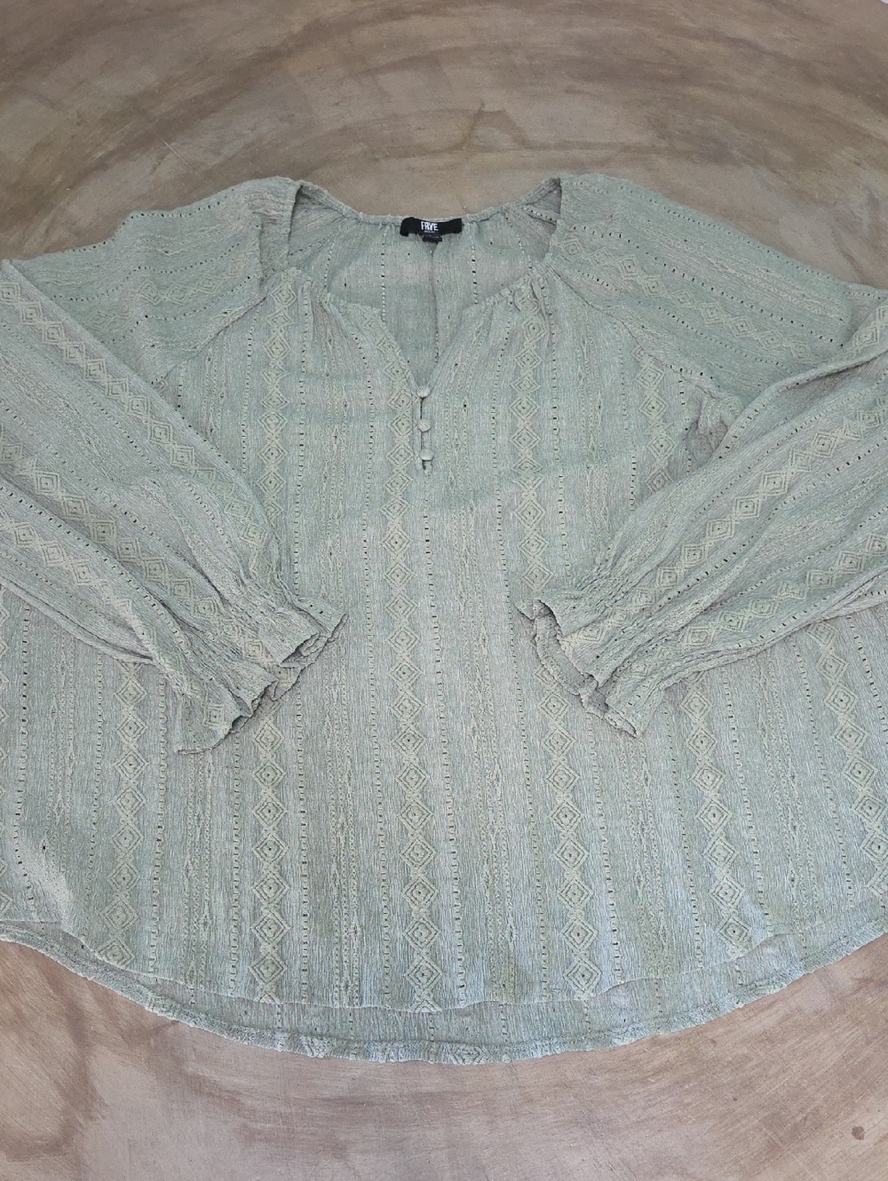 Frye Sage Green Button-Pleat Crochet Tunic